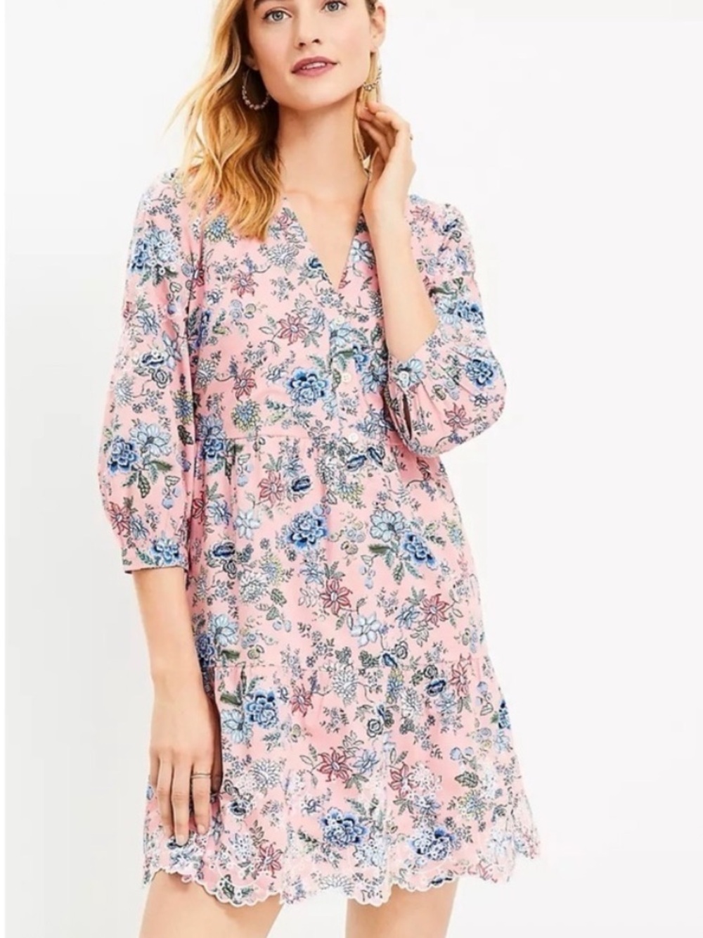 LOFT Pink Floral Button Up dress